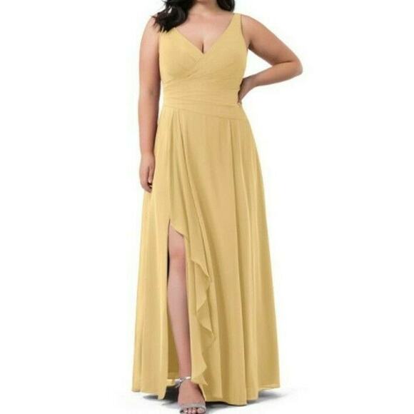 Azazie Dresses & Skirts - AZAZIE Women Gold Chiffon Tank Maxi Fit & Flare Prom Bridesmaid Dress Sz C Large